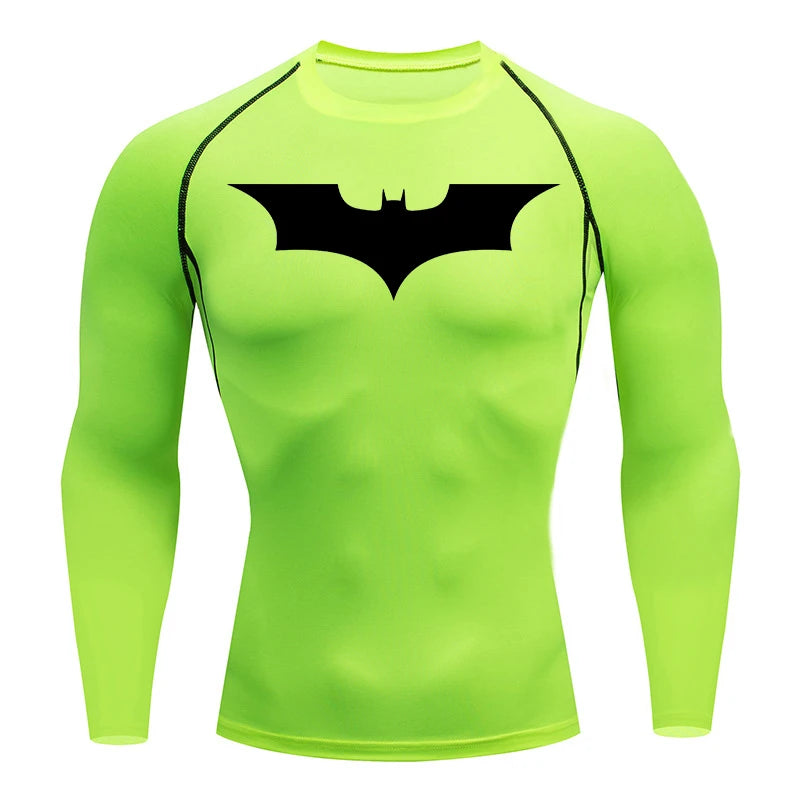 Men's Bat Print Compression Shirts for Gym, Running, and Athletic Activities - Quick Dry Rash Guard Undershirts and Baselayers