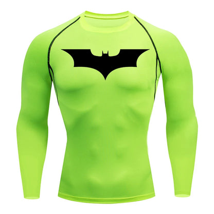 Men's Bat Print Compression Shirts for Gym, Running, and Athletic Activities - Quick Dry Rash Guard Undershirts and Baselayers