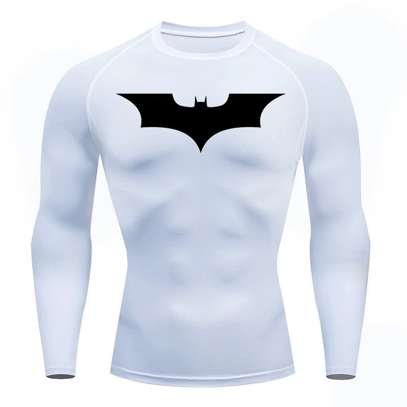 Men's Bat Print Compression Shirts for Gym, Running, and Athletic Activities - Quick Dry Rash Guard Undershirts and Baselayers