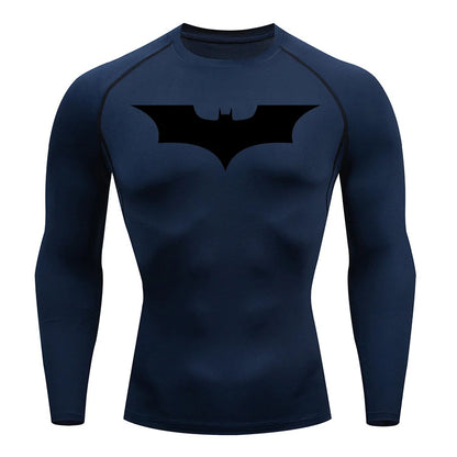 Men's Bat Print Compression Shirts for Gym, Running, and Athletic Activities - Quick Dry Rash Guard Undershirts and Baselayers