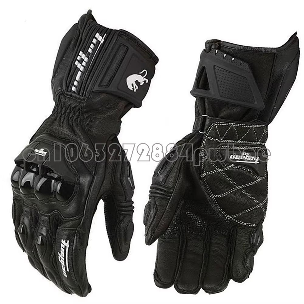 Men's Carbon Fiber Protective Leather Gloves for Motorcycle Biking and Racing - Black Motocross Riding Gloves