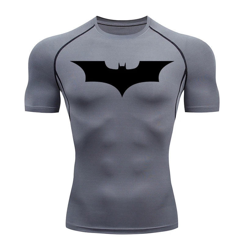 Men's Bat Print Compression Shirts for Gym, Running, and Athletic Activities - Quick Dry Rash Guard Undershirts and Baselayers