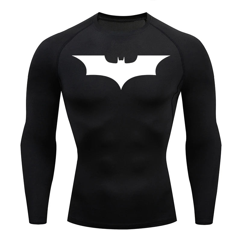 Men's Bat Print Compression Shirts for Gym, Running, and Athletic Activities - Quick Dry Rash Guard Undershirts and Baselayers