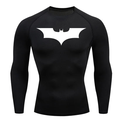 Men's Bat Print Compression Shirts for Gym, Running, and Athletic Activities - Quick Dry Rash Guard Undershirts and Baselayers