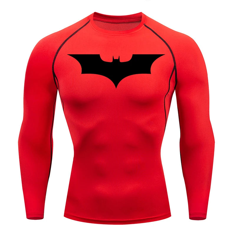 Men's Bat Print Compression Shirts for Gym, Running, and Athletic Activities - Quick Dry Rash Guard Undershirts and Baselayers