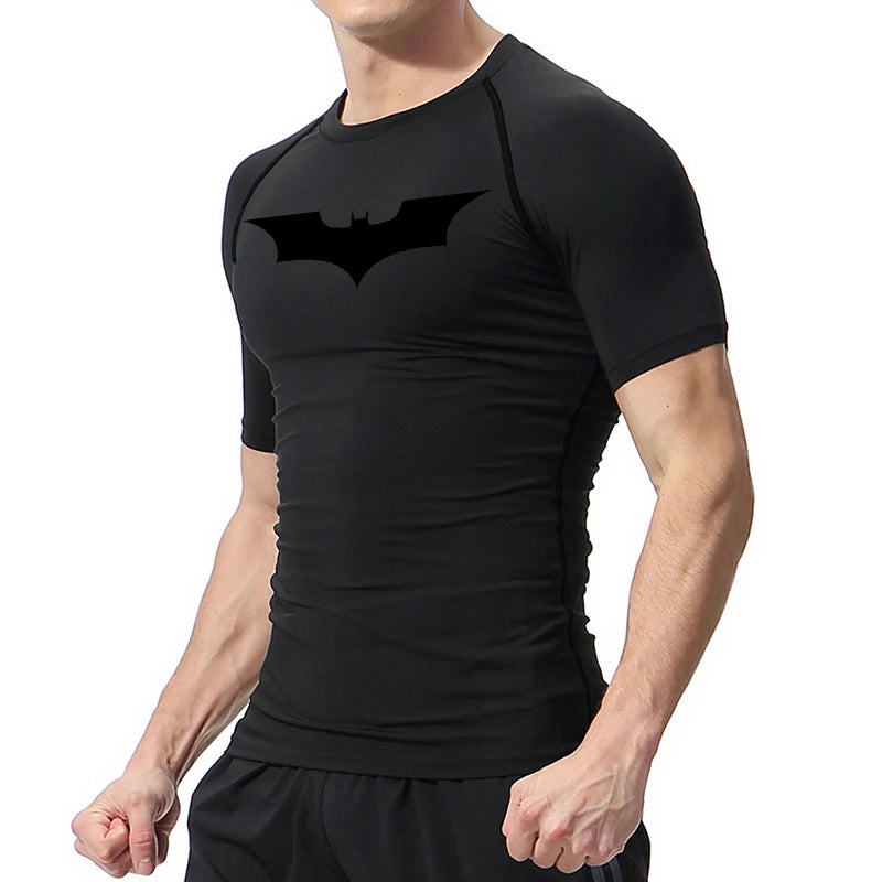 Men's Bat Print Compression Shirts for Gym, Running, and Athletic Activities - Quick Dry Rash Guard Undershirts and Baselayers