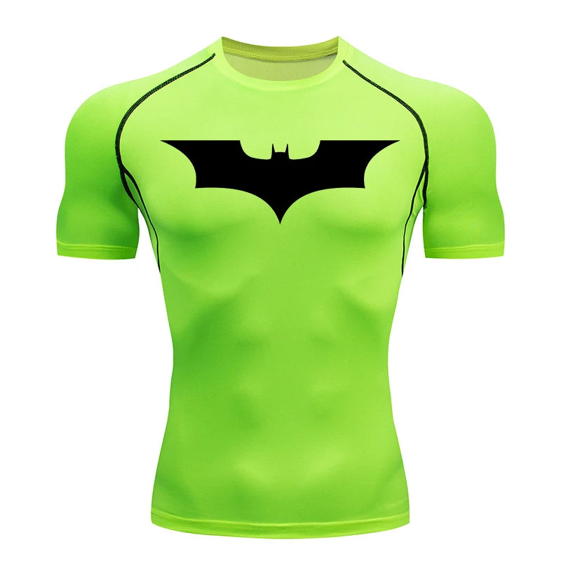 Men's Bat Print Compression Shirts for Gym, Running, and Athletic Activities - Quick Dry Rash Guard Undershirts and Baselayers