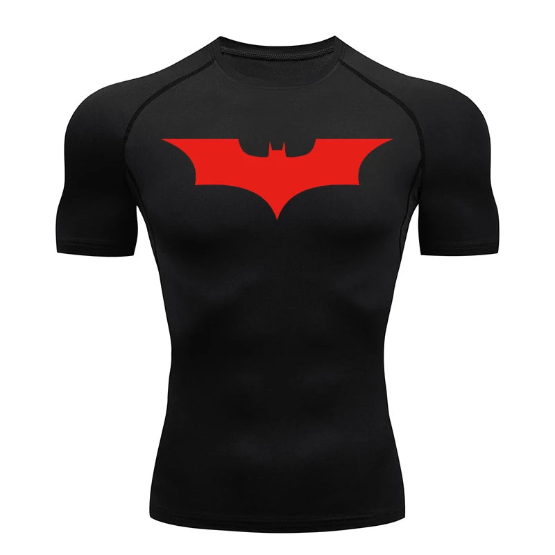 Men's Bat Print Compression Shirts for Gym, Running, and Athletic Activities - Quick Dry Rash Guard Undershirts and Baselayers