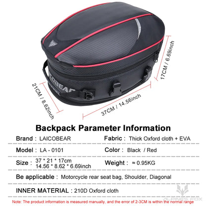 Motorcycle Waterproof Tail Bag - Large Capacity Black Saddle Bag for Travel and Rear Seat Storage