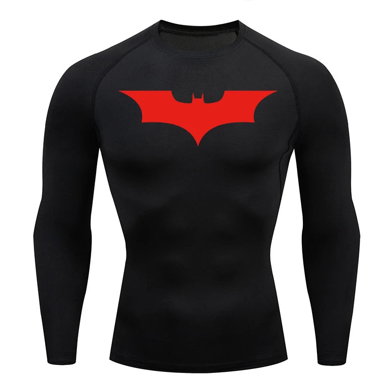 Men's Bat Print Compression Shirts for Gym, Running, and Athletic Activities - Quick Dry Rash Guard Undershirts and Baselayers