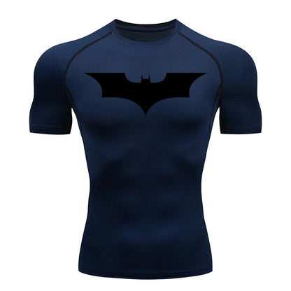 Men's Bat Print Compression Shirts for Gym, Running, and Athletic Activities - Quick Dry Rash Guard Undershirts and Baselayers