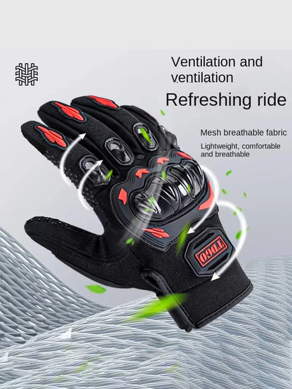Summer Motorcycle Full Finger Leather Gloves - Breathable Protective Gear for Dirt Bike Racing and Riding