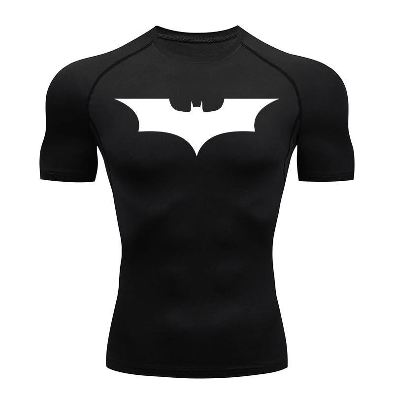 Men's Bat Print Compression Shirts for Gym, Running, and Athletic Activities - Quick Dry Rash Guard Undershirts and Baselayers