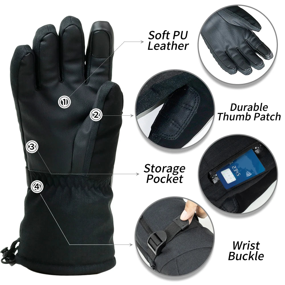 Waterproof Ski Gloves with Touchscreen Capability - Thermal Snowboard and Motorcycle Gloves for Men and Women