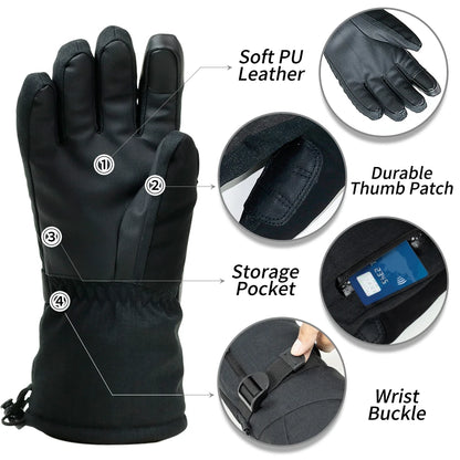Waterproof Ski Gloves with Touchscreen Capability - Thermal Snowboard and Motorcycle Gloves for Men and Women