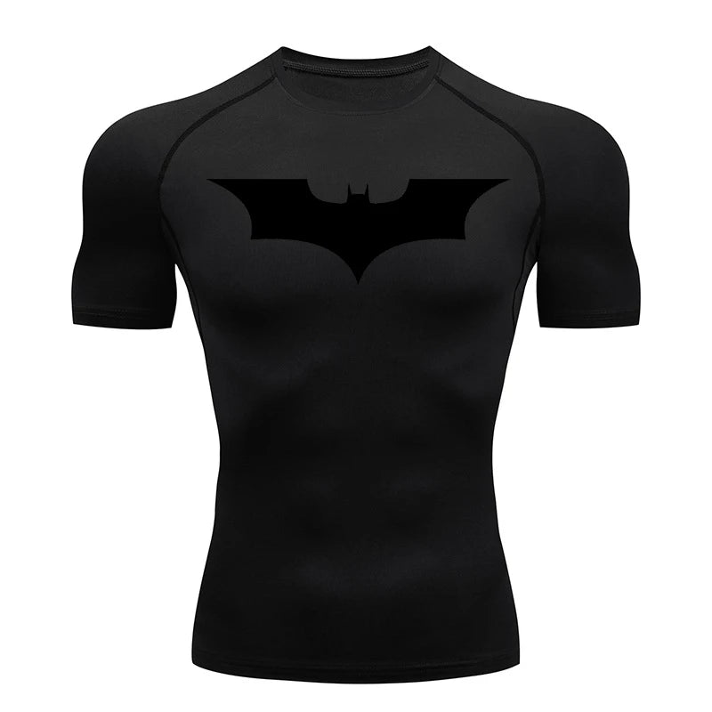 Men's Bat Print Compression Shirts for Gym, Running, and Athletic Activities - Quick Dry Rash Guard Undershirts and Baselayers