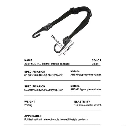 SEAMETAL Motorcycle Helmet Retention Straps - Adjustable Elastic Rope for Secure Back Seat Storage (60cm/90cm)