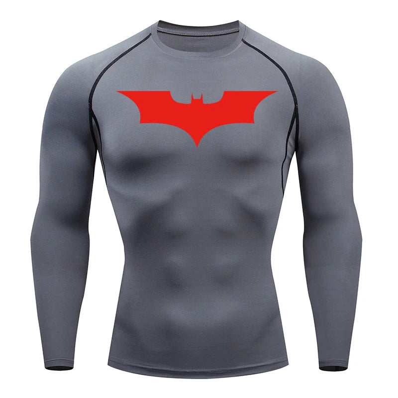 Men's Bat Print Compression Shirts for Gym, Running, and Athletic Activities - Quick Dry Rash Guard Undershirts and Baselayers
