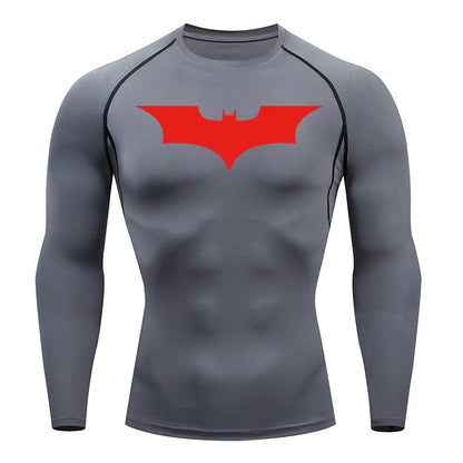 Men's Bat Print Compression Shirts for Gym, Running, and Athletic Activities - Quick Dry Rash Guard Undershirts and Baselayers