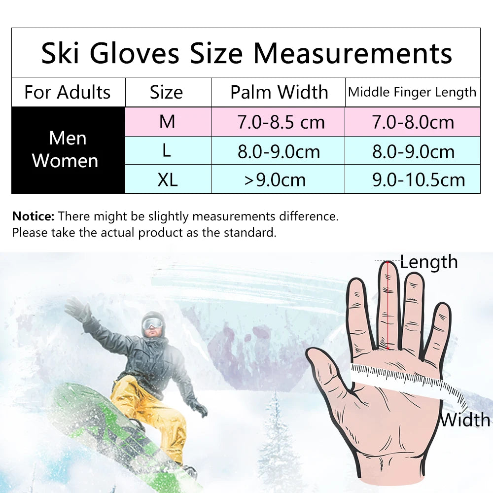 Waterproof Ski Gloves with Touchscreen Capability - Thermal Snowboard and Motorcycle Gloves for Men and Women