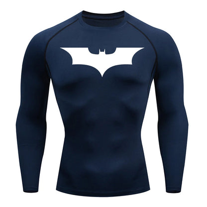 Men's Bat Print Compression Shirts for Gym, Running, and Athletic Activities - Quick Dry Rash Guard Undershirts and Baselayers