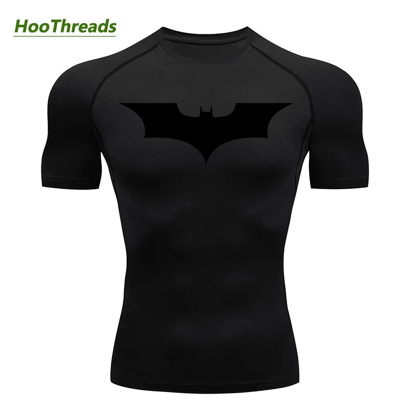 Men's Bat Print Compression Shirts for Gym, Running, and Athletic Activities - Quick Dry Rash Guard Undershirts and Baselayers