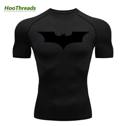 Men's Bat Print Compression Shirts for Gym, Running, and Athletic Activities - Quick Dry Rash Guard Undershirts and Baselayers