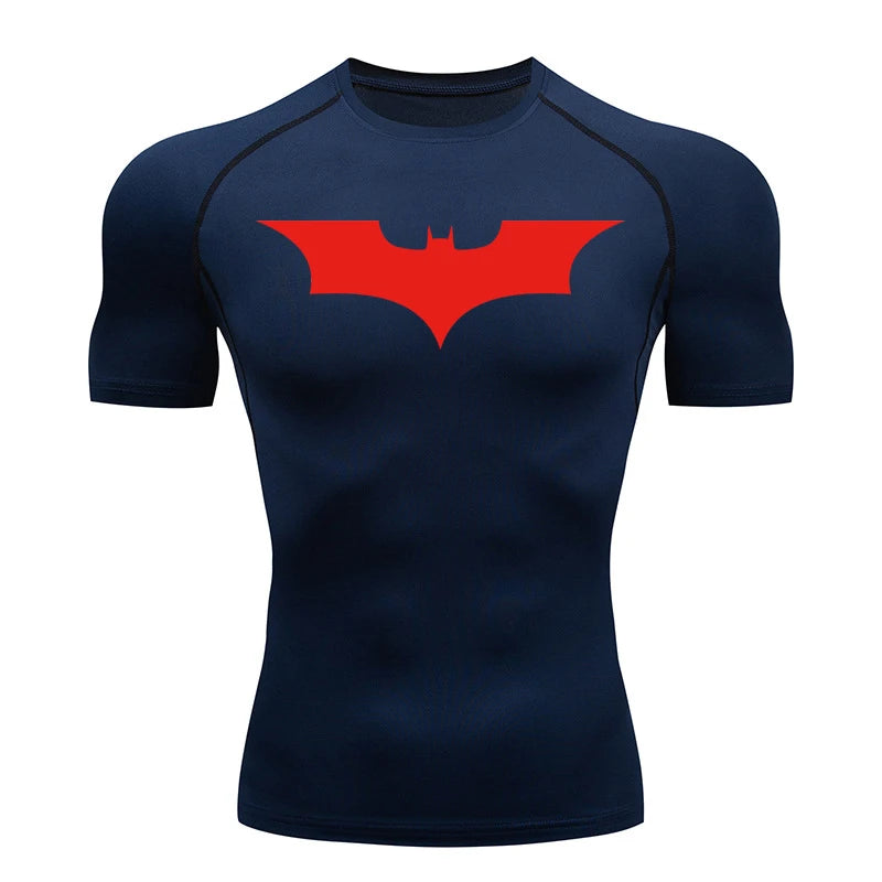 Men's Bat Print Compression Shirts for Gym, Running, and Athletic Activities - Quick Dry Rash Guard Undershirts and Baselayers