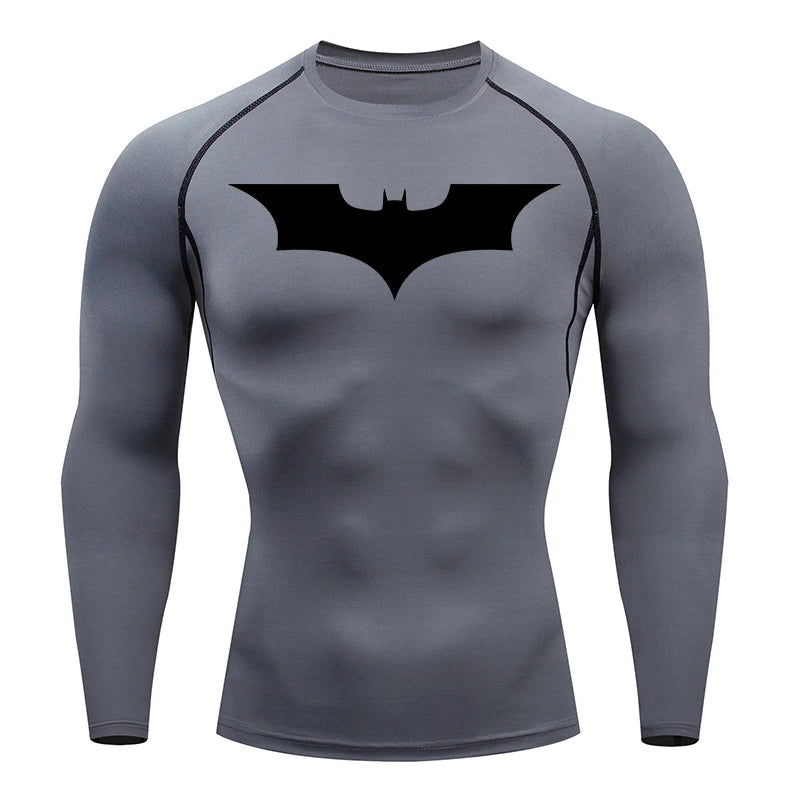 Men's Bat Print Compression Shirts for Gym, Running, and Athletic Activities - Quick Dry Rash Guard Undershirts and Baselayers