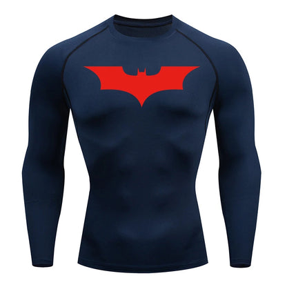 Men's Bat Print Compression Shirts for Gym, Running, and Athletic Activities - Quick Dry Rash Guard Undershirts and Baselayers