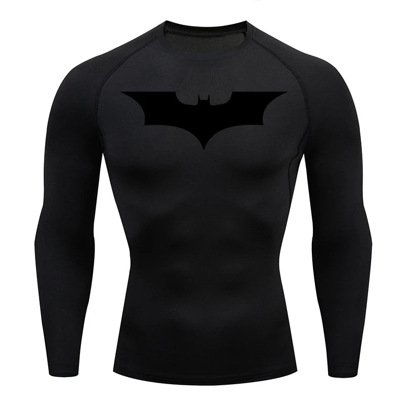 Men's Bat Print Compression Shirts for Gym, Running, and Athletic Activities - Quick Dry Rash Guard Undershirts and Baselayers