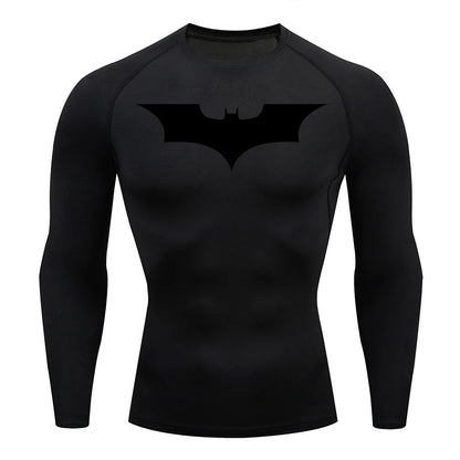 Men's Bat Print Compression Shirts for Gym, Running, and Athletic Activities - Quick Dry Rash Guard Undershirts and Baselayers