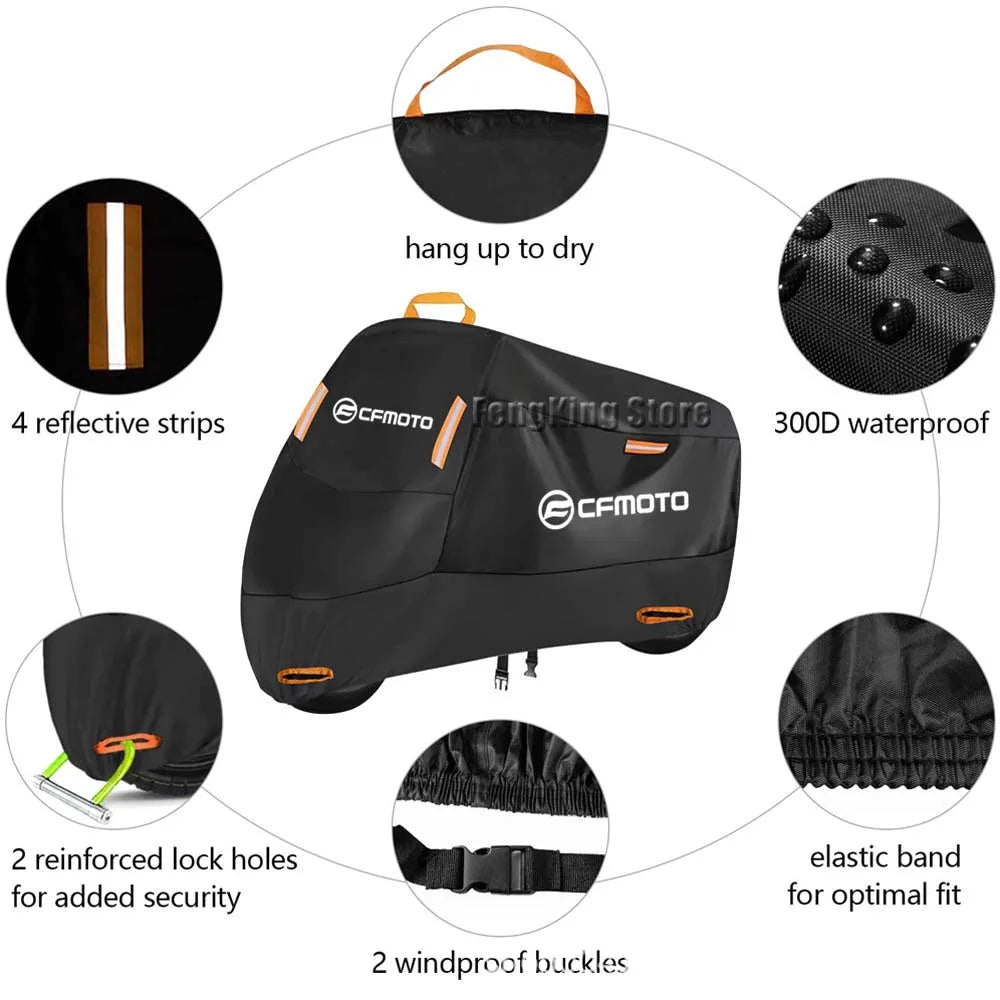 UV-Resistant Waterproof Motorcycle Cover for CFMOTO CF650, 650NK, 400NK, 250NK, 400GT, and 650MT - Dustproof Outdoor Protection