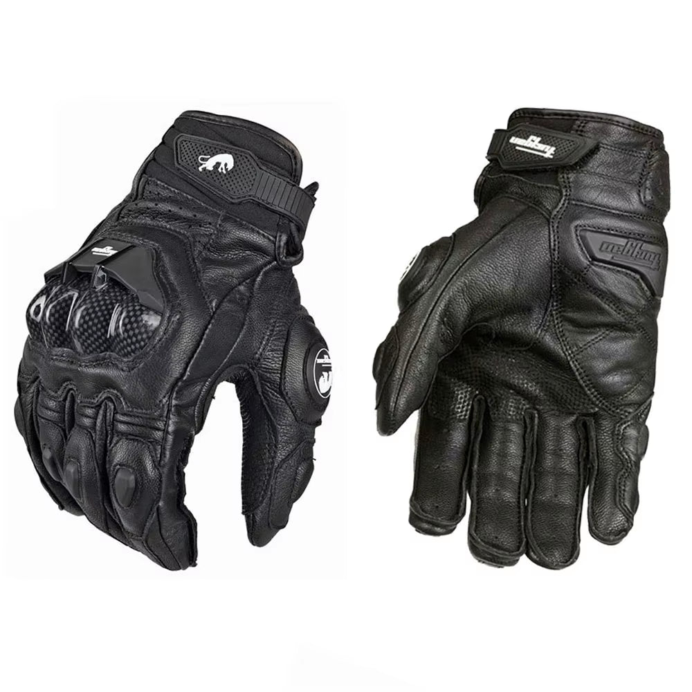 Motorcycle Biker Leather Gloves Carbon Fiber Protective Gloves Men Motocross Motorbike Glove Biker Racing Riding Gloves Black