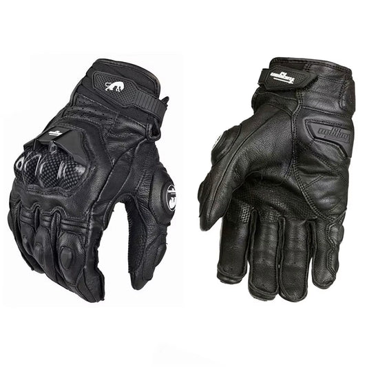 Men's Carbon Fiber Protective Leather Gloves for Motorcycle Biking and Racing - Black Motocross Riding Gloves