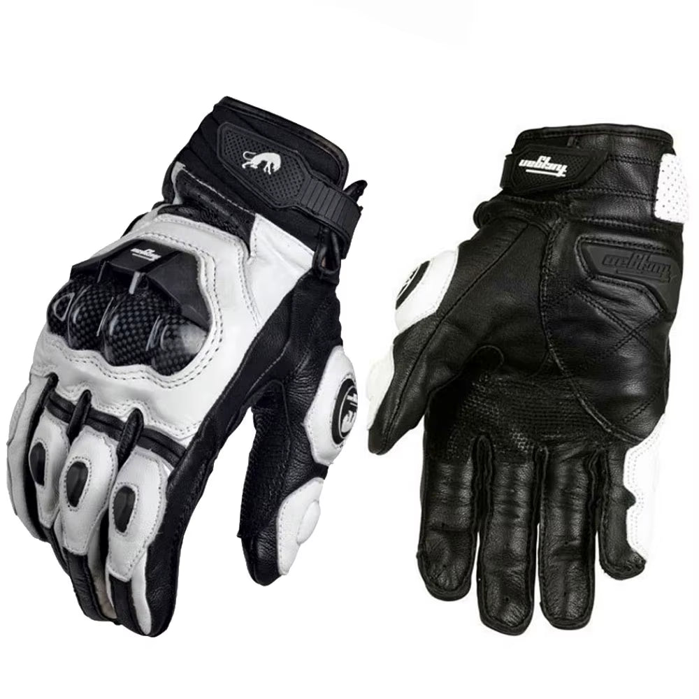 Motorcycle Biker Leather Gloves Carbon Fiber Protective Gloves Men Motocross Motorbike Glove Biker Racing Riding Gloves Black
