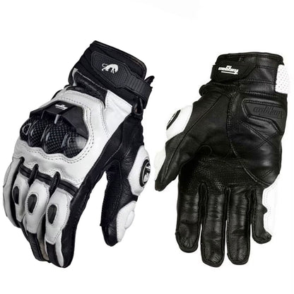 Men's Carbon Fiber Protective Leather Gloves for Motorcycle Biking and Racing - Black Motocross Riding Gloves