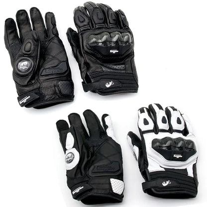 Motorcycle Biker Leather Gloves Carbon Fiber Protective Gloves Men Motocross Motorbike Glove Biker Racing Riding Gloves Black