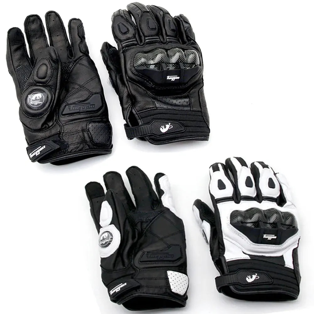 Men's Carbon Fiber Protective Leather Gloves for Motorcycle Biking and Racing - Black Motocross Riding Gloves
