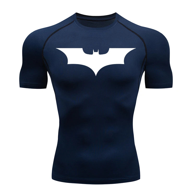 Men's Bat Print Compression Shirts for Gym, Running, and Athletic Activities - Quick Dry Rash Guard Undershirts and Baselayers